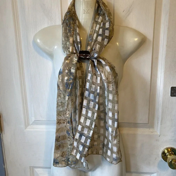 VTG Womens Rectangle Scarf Silky Floral Sheer Luxury Lightweight Accessory Fairy - Picture 1 of 7